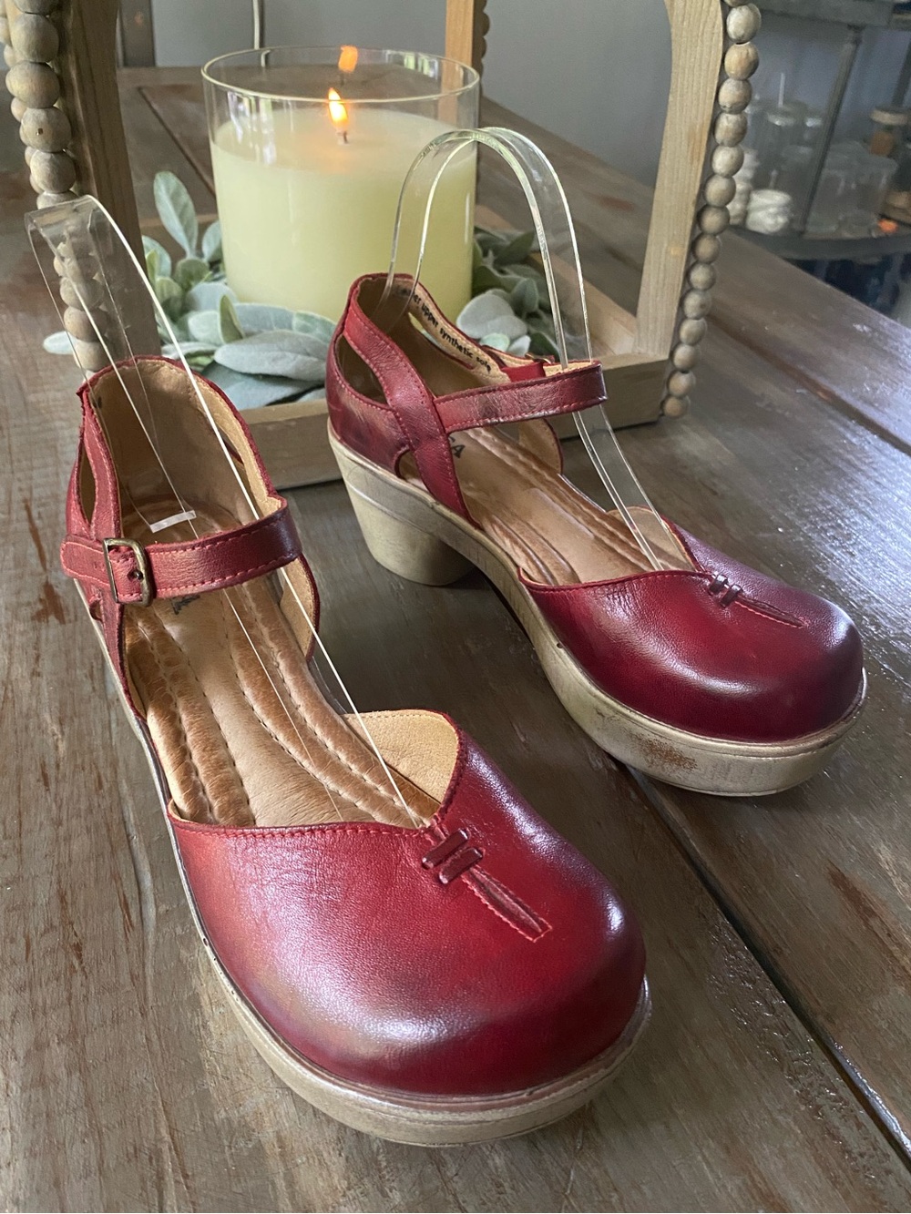 Jafa Boho Leather Platform Handmade Strappy Mary Jane Sandals Womens 38 Ruby Red - Picture 6 of 16
